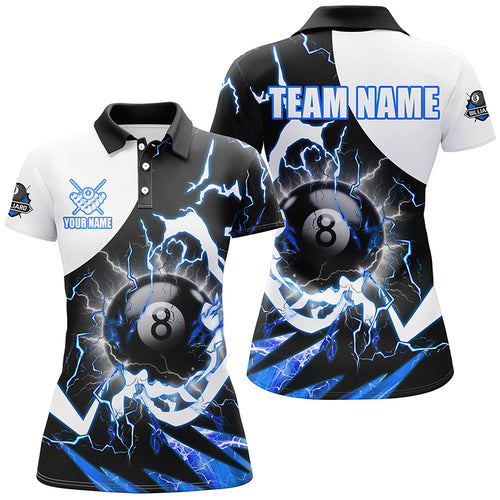 Personalized 8 Ball Pool Women Billiard Polo Shirt Custom Lightning Thunder Blue Billiard Team Jersey TDM1509