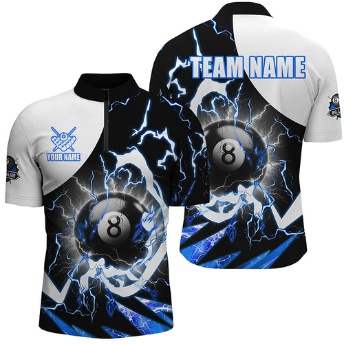 Personalized 8 Ball Pool Men Quarter-Zip Shirt Custom Lightning Thunder Blue Billiard Jersey TDM1509