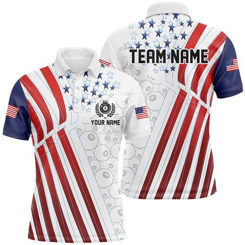 Custom Billiard 8 Ball Pool Player US Flag Men Polo & Quarter-Zip Shirts, Patriotic Billiard Jersey TDM1674