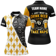 Load image into Gallery viewer, I Just Want To Drink Beer Billiard Shirt For Women Custom Yellow Argyle Skull Pattern Billiard Jersey TDM2091