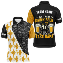 Load image into Gallery viewer, I Just Want To Drink Beer Billiard Shirt For Men Custom Yellow Argyle Skull Pattern Billiard Jersey TDM2091
