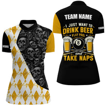 Load image into Gallery viewer, I Just Want To Drink Beer Billiard Shirt For Women Custom Yellow Argyle Skull Pattern Billiard Jersey TDM2091