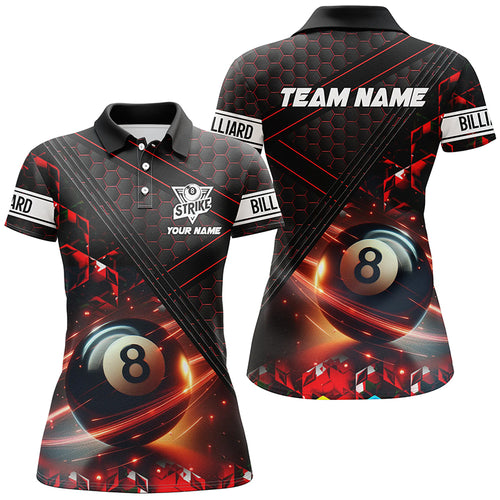 Red And Black Glowing 8 Ball Pool Custom Women Polo & Quarter-Zip Shirts Team League Billiard Jersey TDM1883