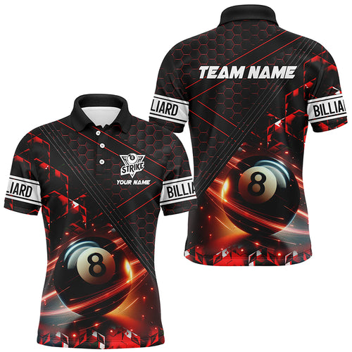 Red And Black Glowing 8 Ball Pool Custom Men Polo & Quarter-Zip Shirts Team League Billiard Jersey TDM1883