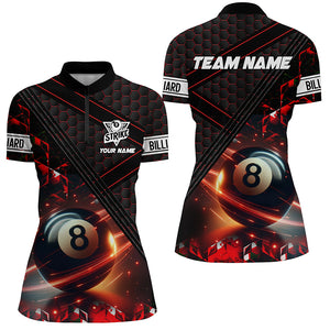 Red And Black Glowing 8 Ball Pool Custom Women Polo & Quarter-Zip Shirts Team League Billiard Jersey TDM1883