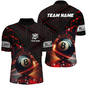 Red And Black Glowing 8 Ball Pool Custom Men Polo & Quarter-Zip Shirts Team League Billiard Jersey TDM1883