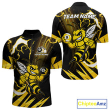 Load image into Gallery viewer, Yellow black funny bee 8 ball and 9 ball quarter zip billiard shirt for men, custom pool team jersey and tournament apparel.