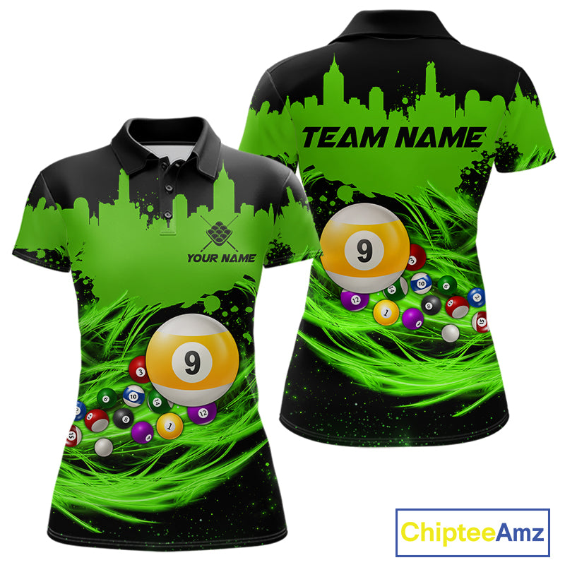 Black and Green 9 Ball Billiard Polo Shirt Designed for Personalized Team Jerseys with Premium Athletic Performance and Competitive League Style