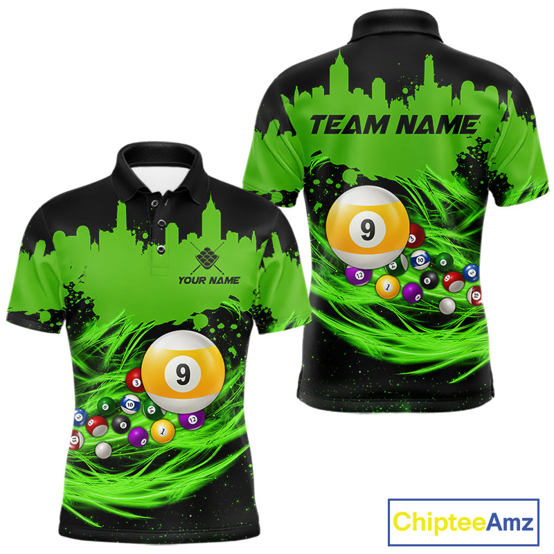 Black and Green 9 Ball Billiard Polo Shirt Designed for Personalized Team Jerseys with Premium Athletic Performance and Competitive League Style