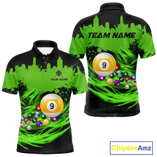Black and Green 9 Ball Billiard Polo Shirt Designed for Personalized Team Jerseys with Premium Athletic Performance and Competitive League Style