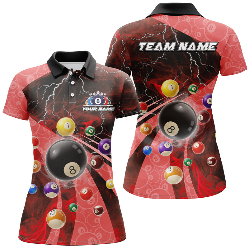 3D Billiard Balls Pool Shirts For Women Customized Lightning Billiard Jerseys Shorts Sleeve |Red TDM2328