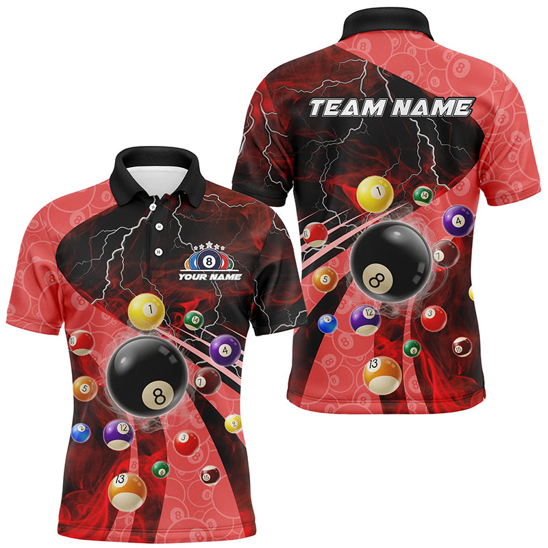 3D Billiard Balls Pool Shirts For Men Customized Lightning Billiard Jerseys Shorts Sleeve |Red TDM2328