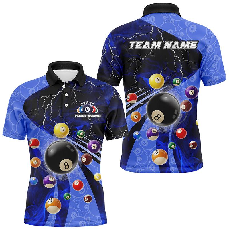 3D Billiard Balls Pool Shirts For Men Customized Lightning Billiard Jerseys Shorts Sleeve |Blue TDM2329