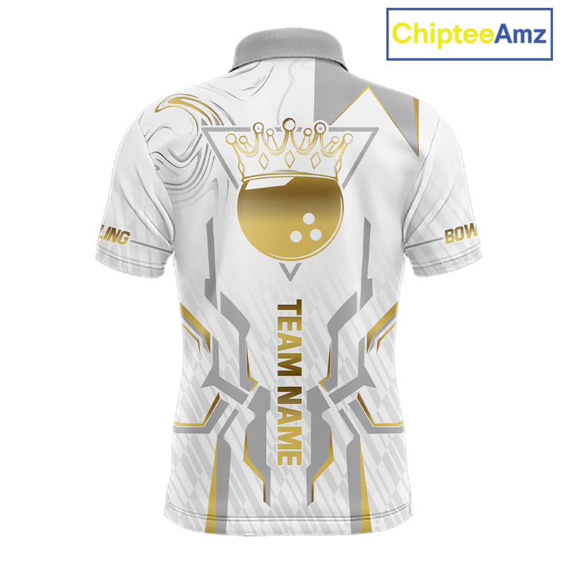 White And Gold Bowling Ball Crown Bowling Shirts For Men Custom Bowling League Team Jersey TDM7320