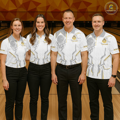 White And Gold Bowling Ball Crown Bowling Shirts For Women Custom Bowling League Team Jersey TDM7320