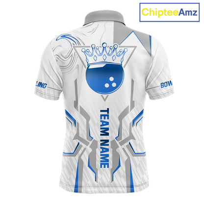 White And Blue Bowling Ball Crown Bowling Shirts For Men Custom Bowling League Team Jersey TDM7321