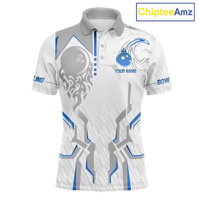White And Blue Bowling Ball Crown Bowling Shirts For Men Custom Bowling League Team Jersey TDM7321