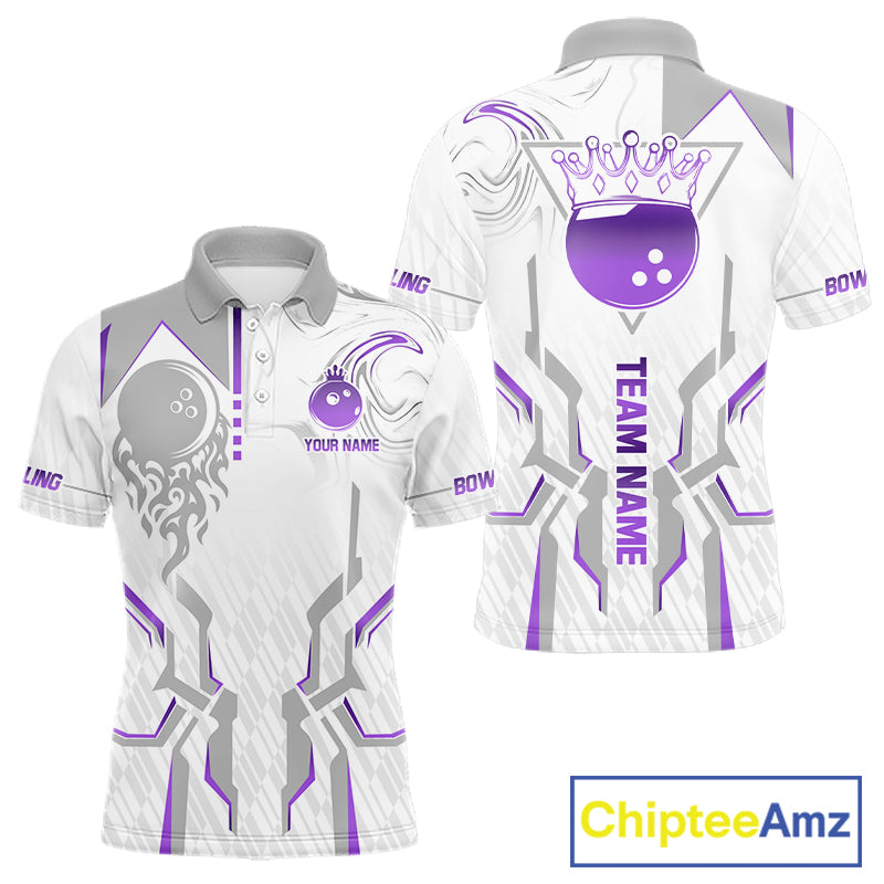 White And Purple Bowling Ball Crown Bowling Shirts For Men Custom Bowling League Team Jersey TDM7322