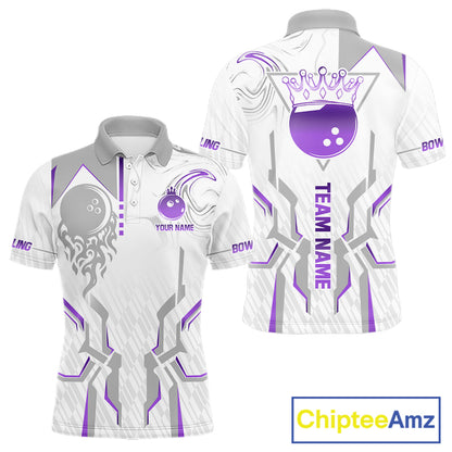 White And Purple Bowling Ball Crown Bowling Shirts For Men Custom Bowling League Team Jersey TDM7322
