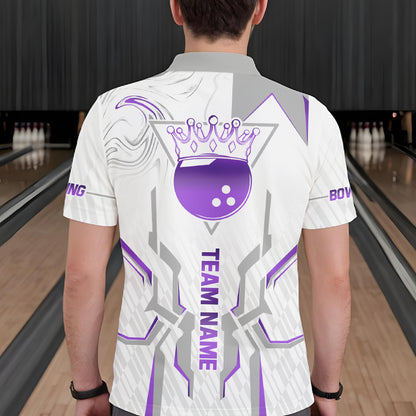 White And Purple Bowling Ball Crown Bowling Shirts For Men Custom Bowling League Team Jersey TDM7322