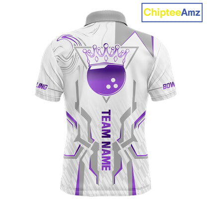 White And Purple Bowling Ball Crown Bowling Shirts For Men Custom Bowling League Team Jersey TDM7322