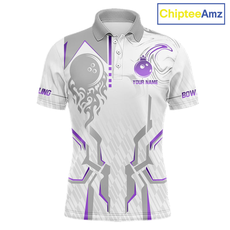 White And Purple Bowling Ball Crown Bowling Shirts For Men Custom Bowling League Team Jersey TDM7322