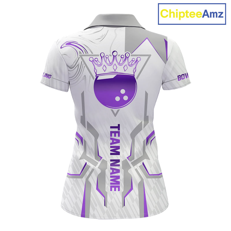 White And Purple Bowling Ball Crown Bowling Shirts For Women Custom Bowling League Team Jersey TDM7322