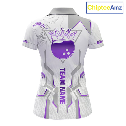 White And Purple Bowling Ball Crown Bowling Shirts For Women Custom Bowling League Team Jersey TDM7322