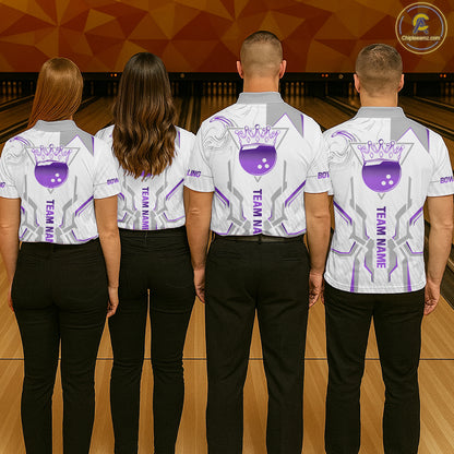 White And Purple Bowling Ball Crown Bowling Shirts For Women Custom Bowling League Team Jersey TDM7322