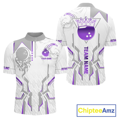 White And Purple Bowling Ball Crown Bowling Shirts For Men Custom Bowling League Team Jersey TDM7322