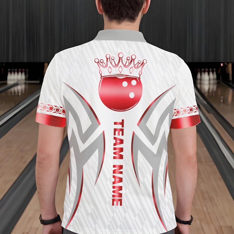 Custom Red Bowling Ball Crown Bowling Shirt For Men, Bowling Team Jersey Polo & 1/4 Zip | White TDM7324
