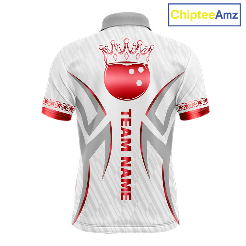 Custom Red Bowling Ball Crown Bowling Shirt For Men, Bowling Team Jersey Polo & 1/4 Zip | White TDM7324
