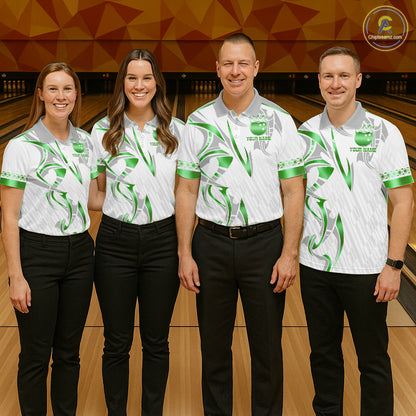 Custom Green Bowling Ball Crown Bowling Shirt For Women, Bowling Team Jersey Polo & 1/4 Zip | White TDM7325