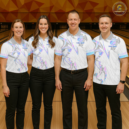 Custom Holographic Bowling Ball Crown Bowling Shirt For Women, Bowling League Team Jersey | White TDM7326