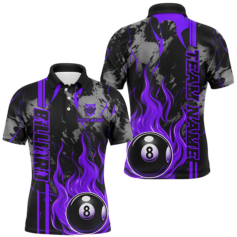 Personalized Flame 8 Ball Billiard Shirts For Men Best Billiard Team Shirts, Pool Jerseys | Purple TDM2565