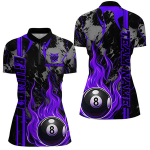 Personalized Flame 8 Ball Billiard Shirts For Women Best Billiard Team Shirts, Pool Jerseys | Purple TDM2565