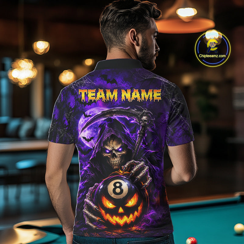 Personalized Purple Grim Reaper Halloween Billiard Shirts For Men Custom 8 Ball Pool Team Jersey TDM7633