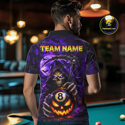 Personalized Purple Grim Reaper Halloween Billiard Shirts For Men Custom 8 Ball Pool Team Jersey TDM7633