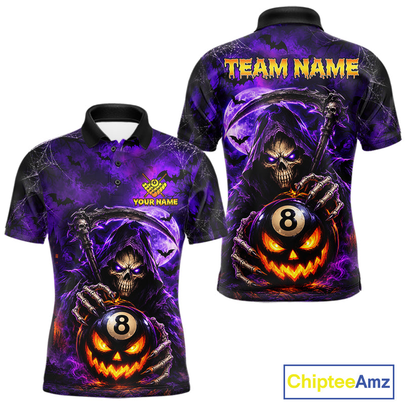 Personalized Purple Grim Reaper Halloween Billiard Shirts For Men Custom 8 Ball Pool Team Jersey TDM7633