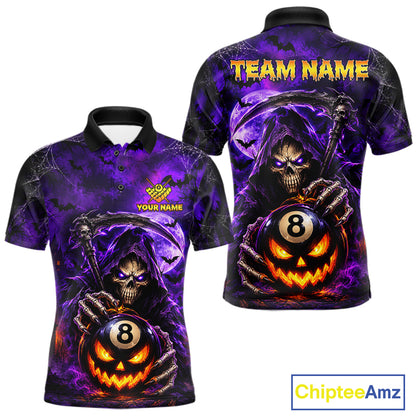 Personalized Purple Grim Reaper Halloween Billiard Shirts For Men Custom 8 Ball Pool Team Jersey TDM7633