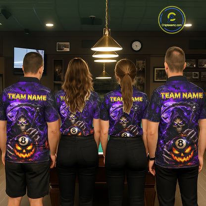 Personalized Purple Grim Reaper Halloween Billiard Shirts For Men Custom 8 Ball Pool Team Jersey TDM7633