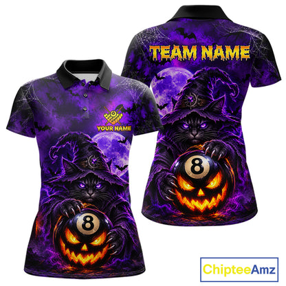 Purple Funny Cat Wizard 8 Ball Pool Billiard Shirts For Women Custom Halloween Billiard Team Jersey TDM7634