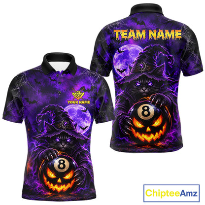 Purple Funny Cat Wizard 8 Ball Pool Billiard Shirts For Men Custom Halloween Billiard Team Jersey TDM7634