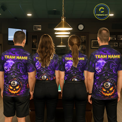 Purple Funny Cat Wizard 8 Ball Pool Billiard Shirts For Men Custom Halloween Billiard Team Jersey TDM7634
