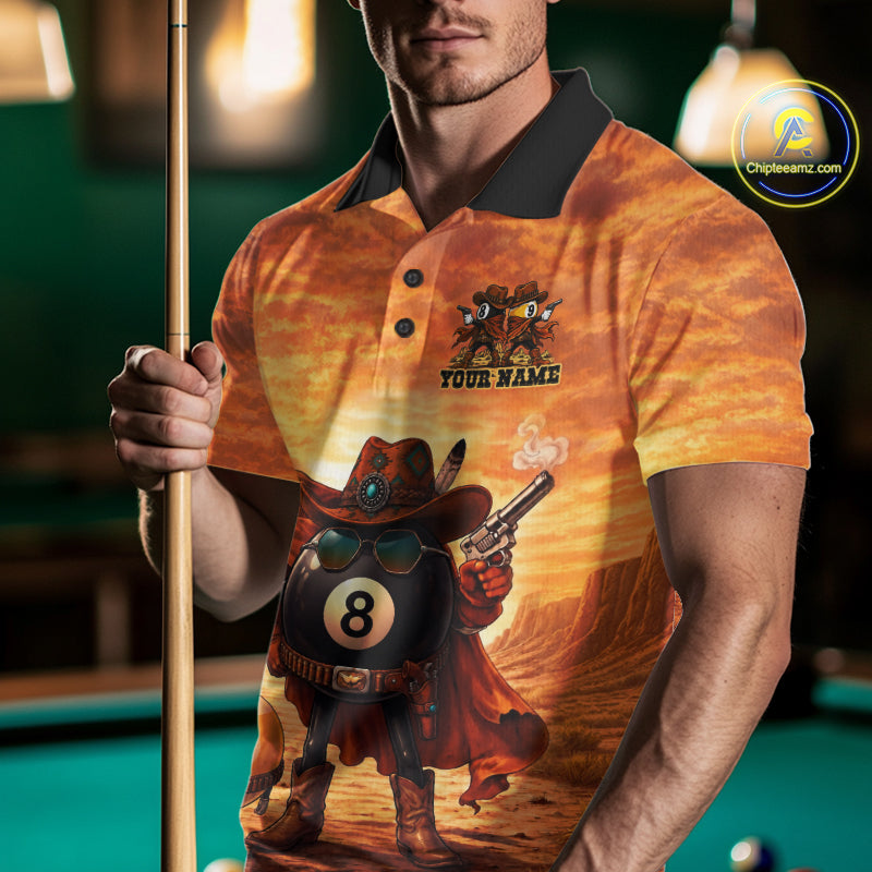 Funny Desert Cowboy 8 Ball & 9 Ball Billiard Pool Shirt For Men Custom Retro Billiard Team Jersey TDM7641