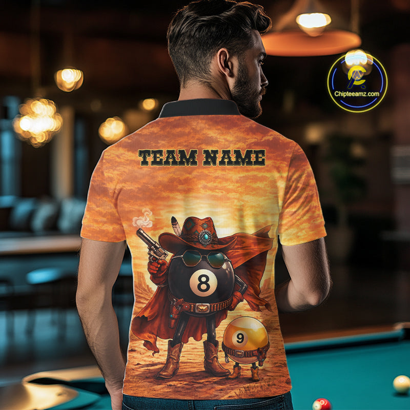 Funny Desert Cowboy 8 Ball & 9 Ball Billiard Pool Shirt For Men Custom Retro Billiard Team Jersey TDM7641