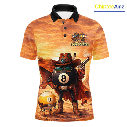 Funny Desert Cowboy 8 Ball & 9 Ball Billiard Pool Shirt For Men Custom Retro Billiard Team Jersey TDM7641