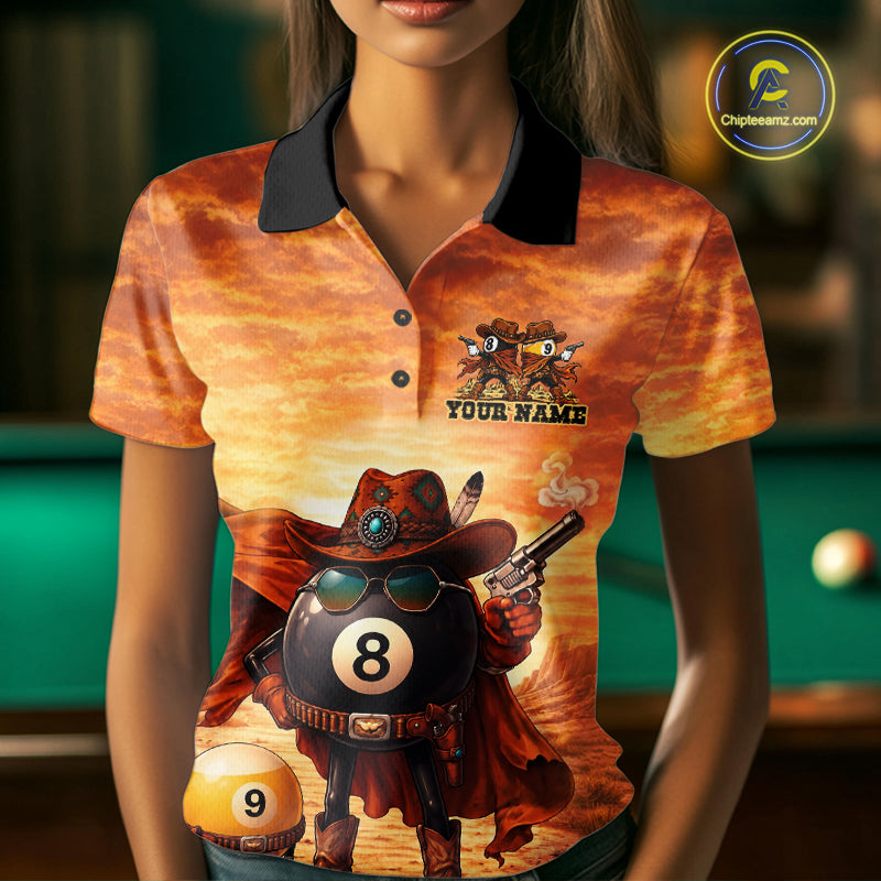 Funny Desert Cowboy 8 Ball & 9 Ball Billiard Pool Shirt For Women Custom Retro Billiard Team Jersey TDM7641