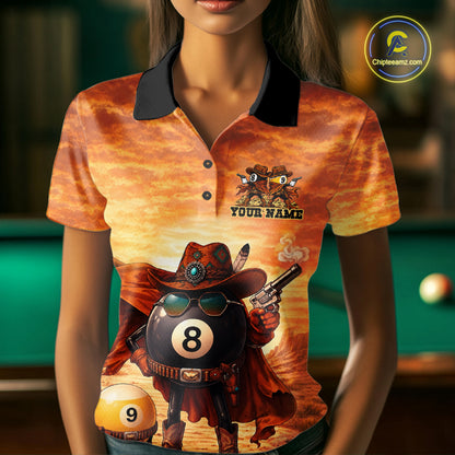 Funny Desert Cowboy 8 Ball & 9 Ball Billiard Pool Shirt For Women Custom Retro Billiard Team Jersey TDM7641
