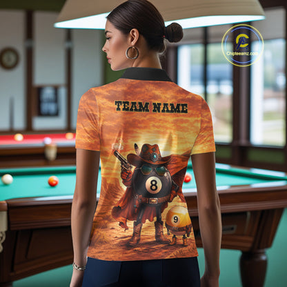 Funny Desert Cowboy 8 Ball & 9 Ball Billiard Pool Shirt For Women Custom Retro Billiard Team Jersey TDM7641